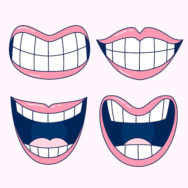 Ilustración de dibujos animados de sonrisa de dientes dibujados a mano