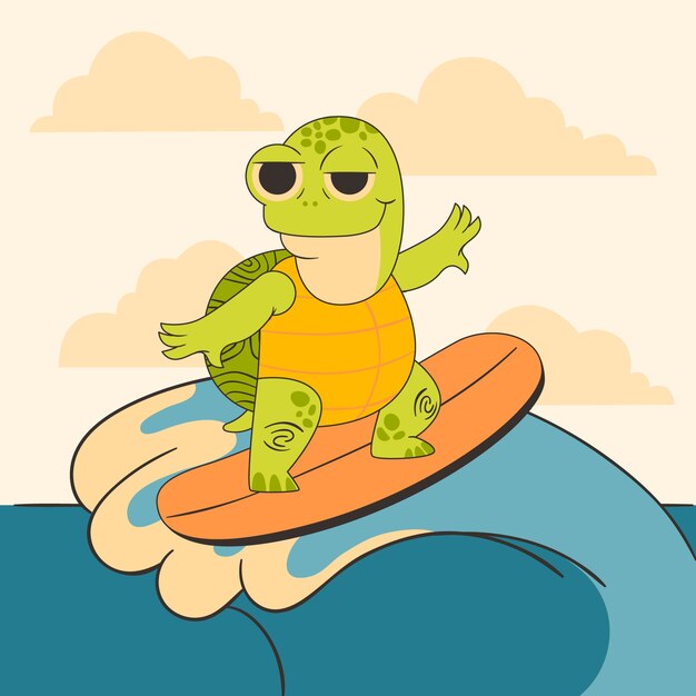 Ilustración de dibujos animados de tabla de surf dibujada a mano