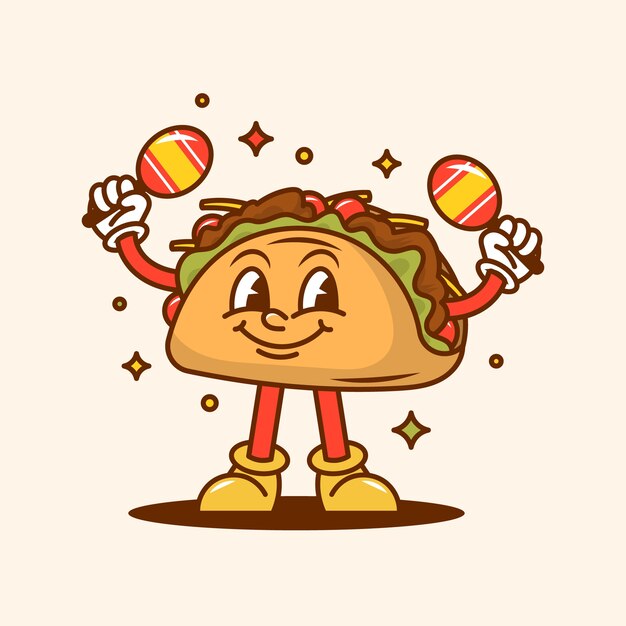 Ilustración de dibujos animados de taco dibujado a mano