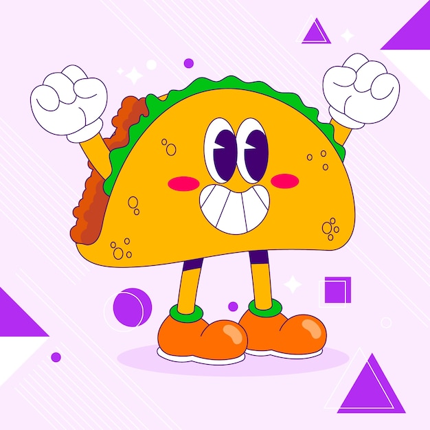 Ilustración de dibujos animados de taco dibujado a mano
