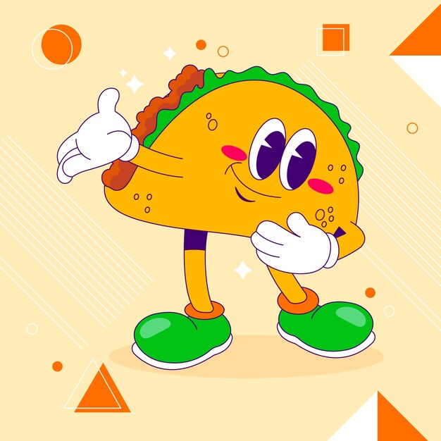 Ilustración de dibujos animados de taco dibujado a mano