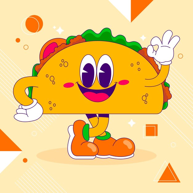 Ilustración de dibujos animados de taco dibujado a mano
