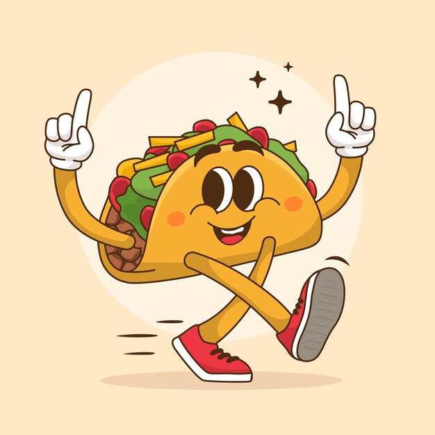 Ilustración de dibujos animados de taco dibujado a mano