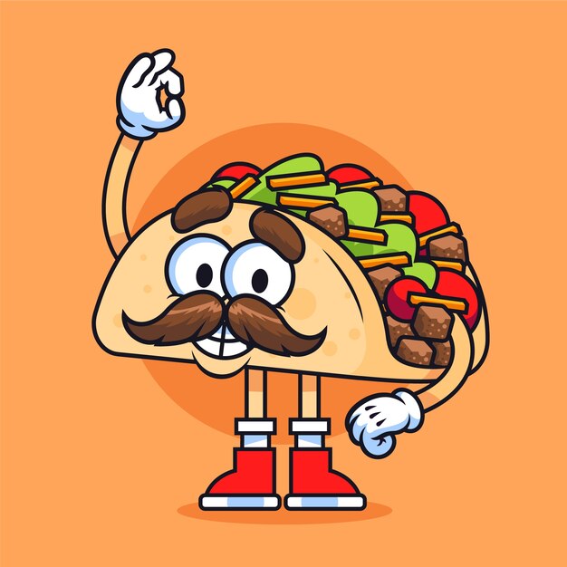 Ilustración de dibujos animados de taco dibujado a mano