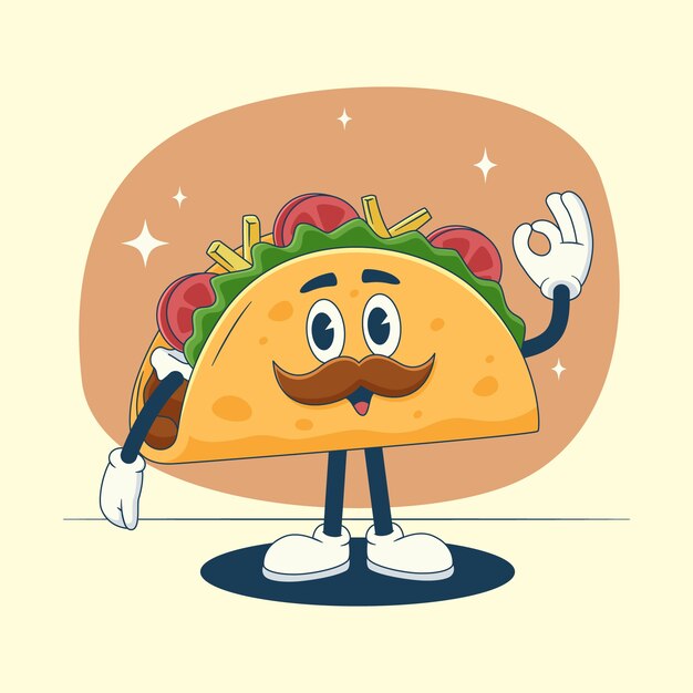 Ilustración de dibujos animados de taco dibujado a mano