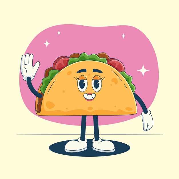 Ilustración de dibujos animados de taco dibujado a mano