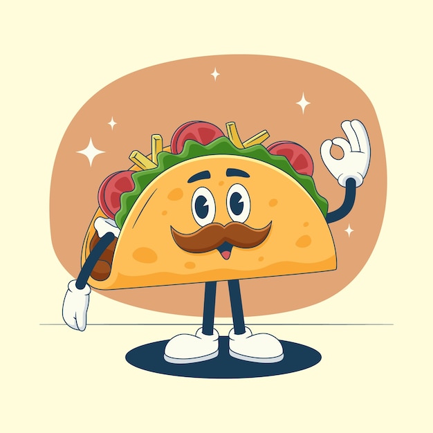 Ilustración de dibujos animados de tacos dibujados a mano