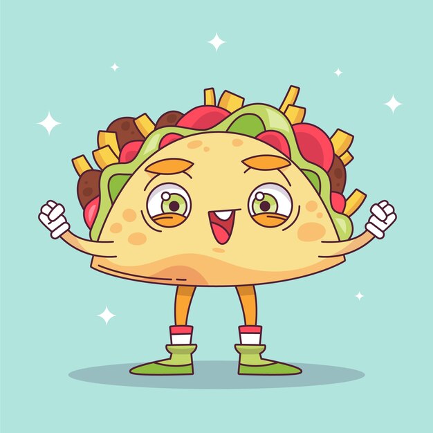 Ilustración de dibujos animados de tacos dibujados a mano