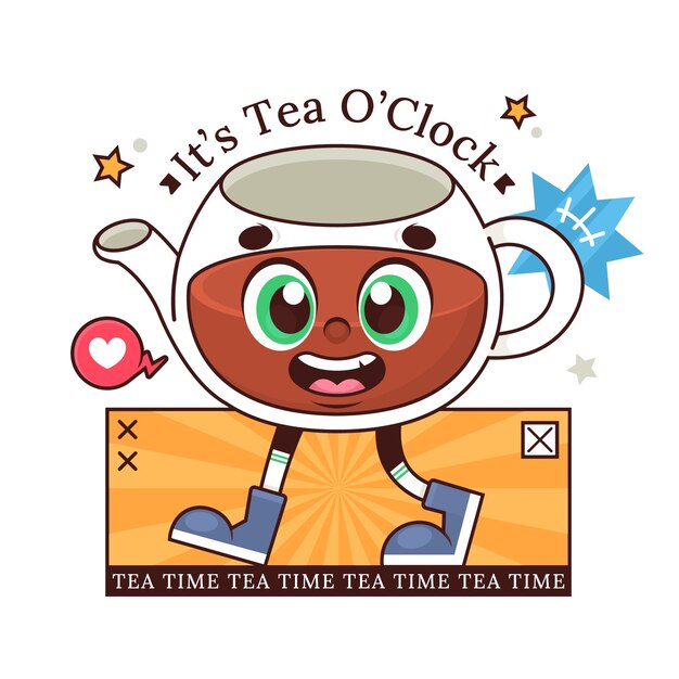 Ilustración de dibujos animados de té dibujada a mano
