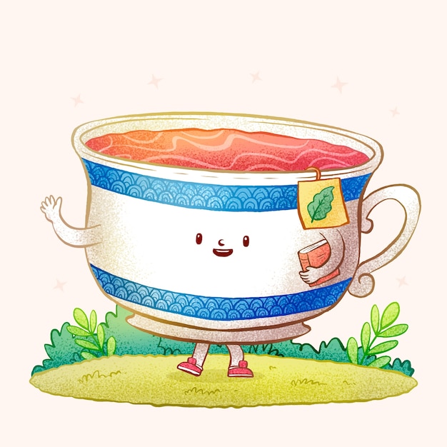 Ilustración de dibujos animados de té dibujada a mano