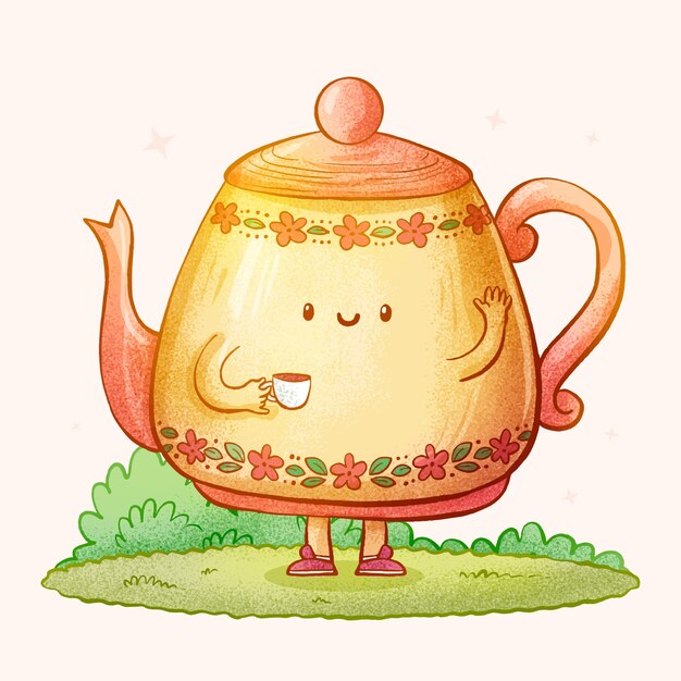 Ilustración de dibujos animados de té dibujada a mano