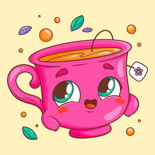 Ilustración de dibujos animados de té dibujada a mano