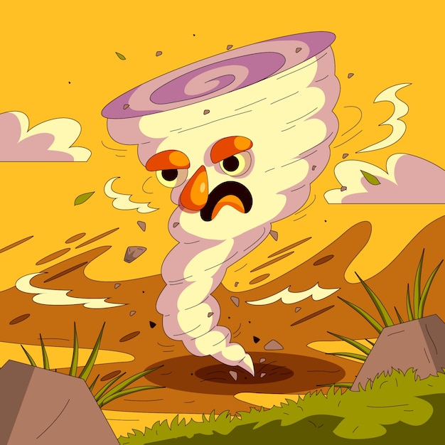 Ilustración de dibujos animados de tornado dibujado a mano