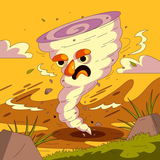 Ilustración de dibujos animados de tornado dibujado a mano