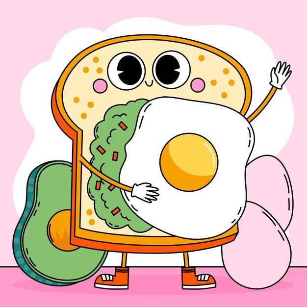 Ilustración de dibujos animados de tostadas dibujada a mano