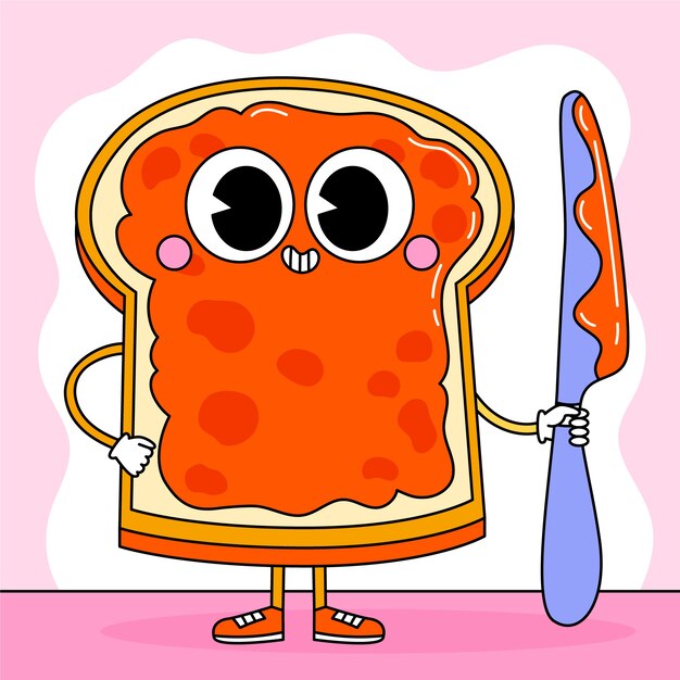Ilustración de dibujos animados de tostadas dibujada a mano