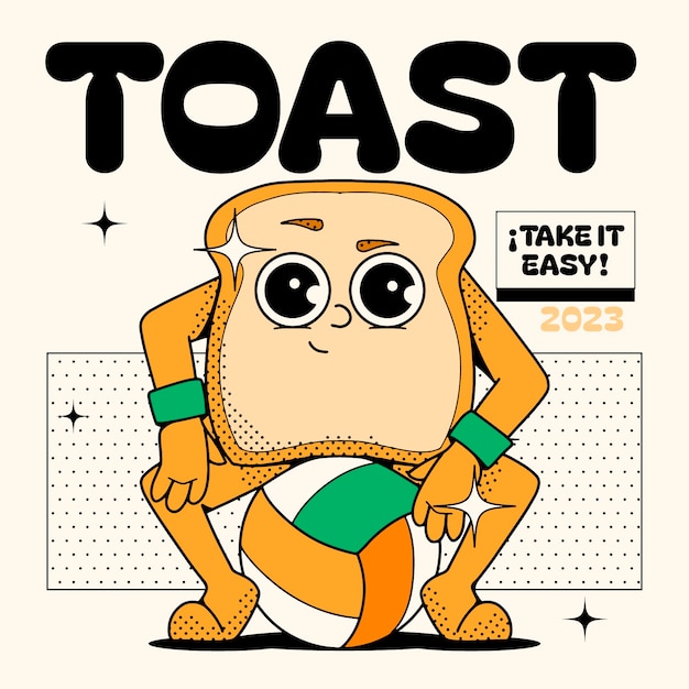 Ilustración de dibujos animados de tostadas dibujada a mano