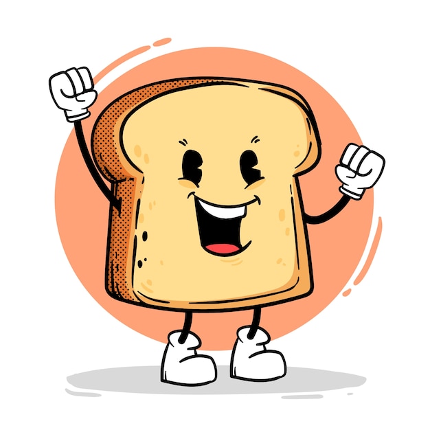 Ilustración de dibujos animados de tostadas dibujada a mano