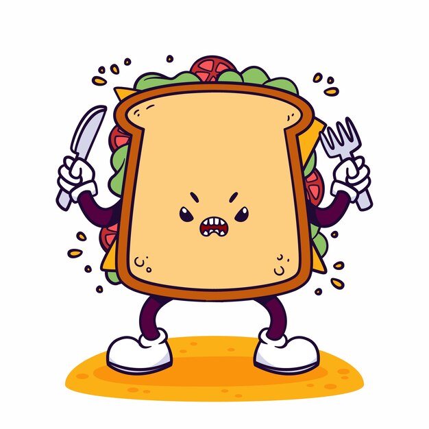 Ilustración de dibujos animados de tostadas dibujadas a mano