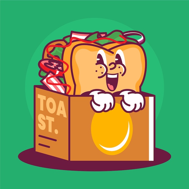 Vector gratuito ilustración de dibujos animados de tostadas dibujadas a mano