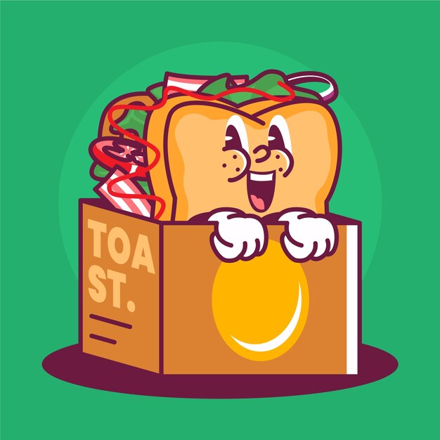 Ilustración de dibujos animados de tostadas dibujadas a mano
