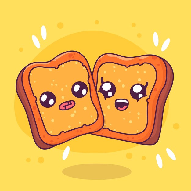 Ilustración de dibujos animados de tostadas dibujadas a mano