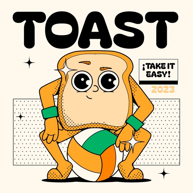 Ilustración de dibujos animados de tostadas dibujadas a mano