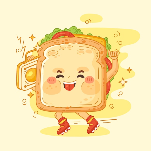 Ilustración de dibujos animados de tostadas dibujadas a mano