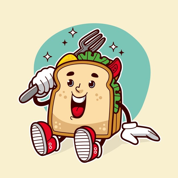 Ilustración de dibujos animados de tostadas dibujadas a mano