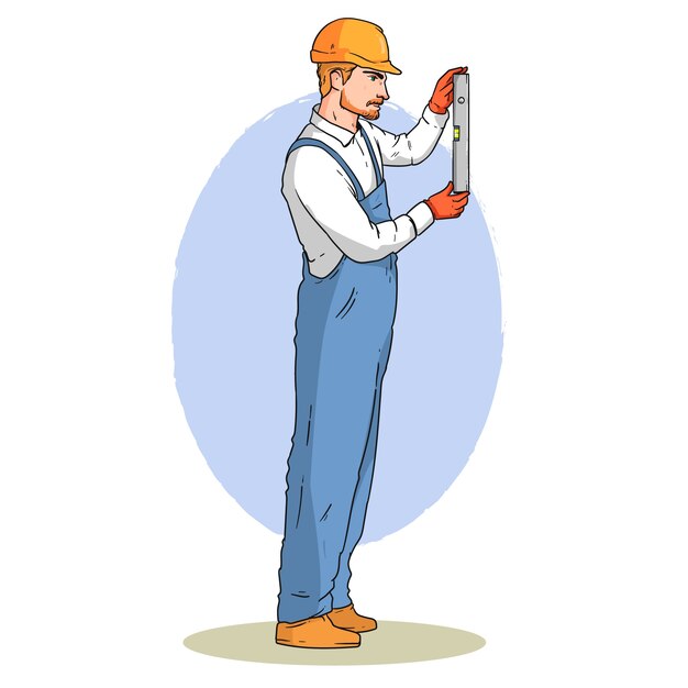 Ilustración de dibujos animados de trabajador de construcción dibujado a mano