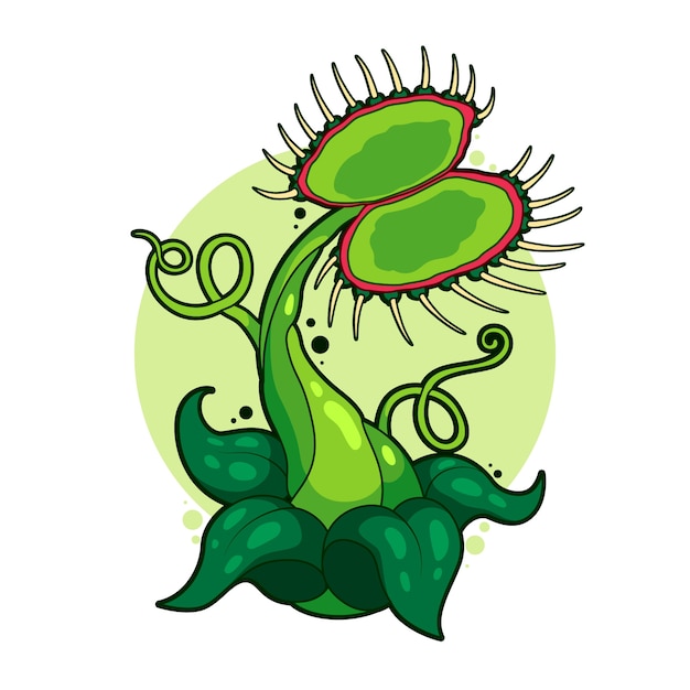 Ilustración de dibujos animados de la trampa de moscas de Venus dibujada a mano