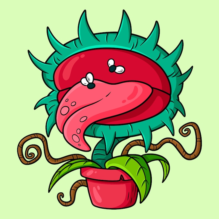 Vector gratuito ilustración de dibujos animados de la trampa de moscas de venus dibujada a mano