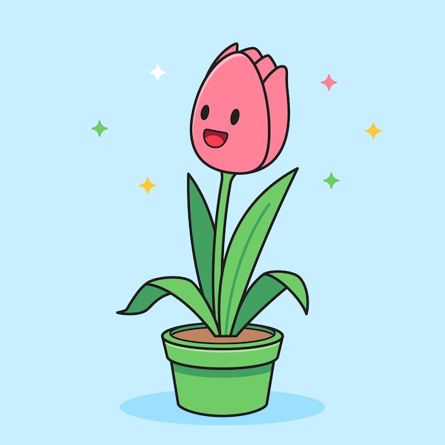 Ilustración de dibujos animados de tulipán dibujado a mano