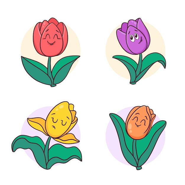 Ilustración de dibujos animados de tulipán dibujado a mano