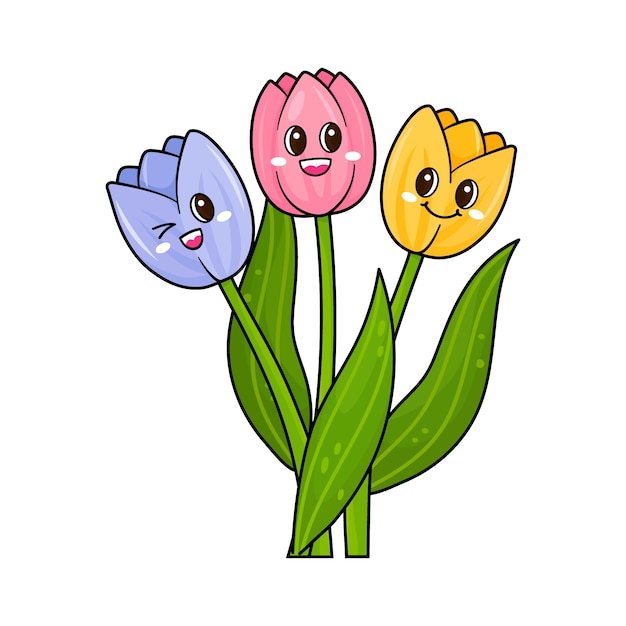 Ilustración de dibujos animados de tulipán dibujado a mano