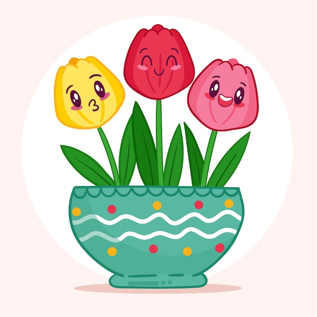 Ilustración de dibujos animados de tulipán dibujado a mano