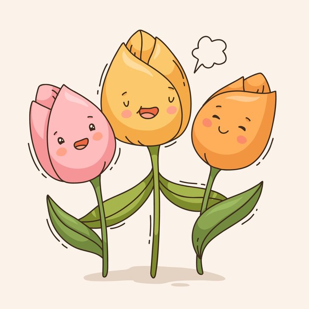 Ilustración de dibujos animados de tulipán dibujado a mano
