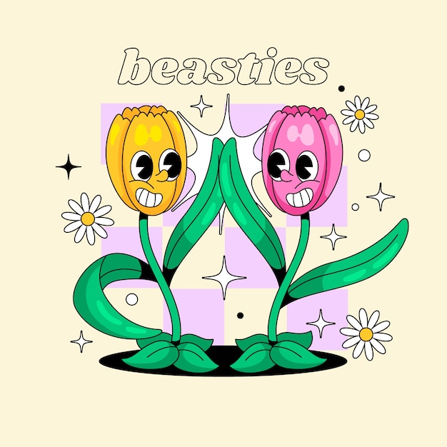 Ilustración de dibujos animados de tulipán dibujado a mano