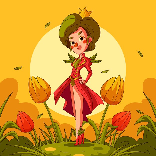 Ilustración de dibujos animados de tulipán dibujado a mano