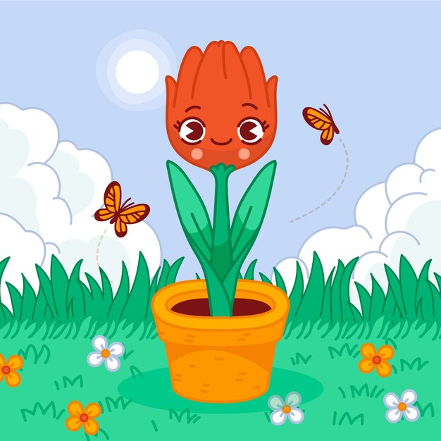 Ilustración de dibujos animados de tulipán dibujado a mano