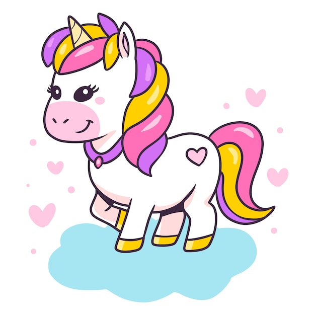 Vector gratuito ilustración de dibujos animados de unicornio dibujado a mano