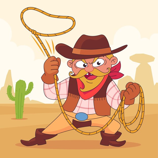 Ilustración de dibujos animados de vaqueros dibujados a mano