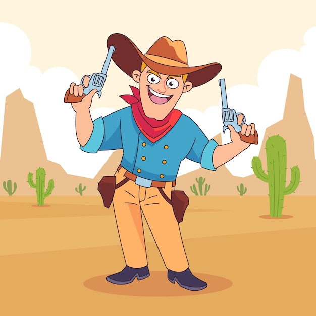 Ilustración de dibujos animados de vaqueros dibujados a mano