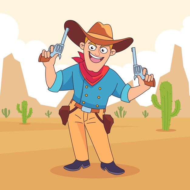 Ilustración de dibujos animados de vaqueros dibujados a mano