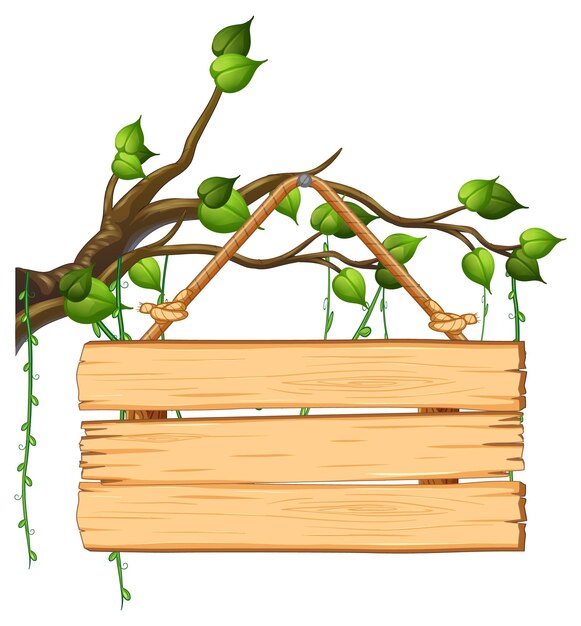 Ilustración de dibujos animados vectoriales de rama de árbol con letrero de madera
