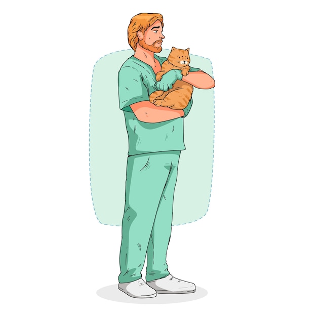 Ilustración de dibujos animados veterinario dibujado a mano
