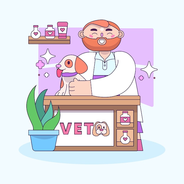 Vector gratuito ilustración de dibujos animados de veterinarios dibujados a mano