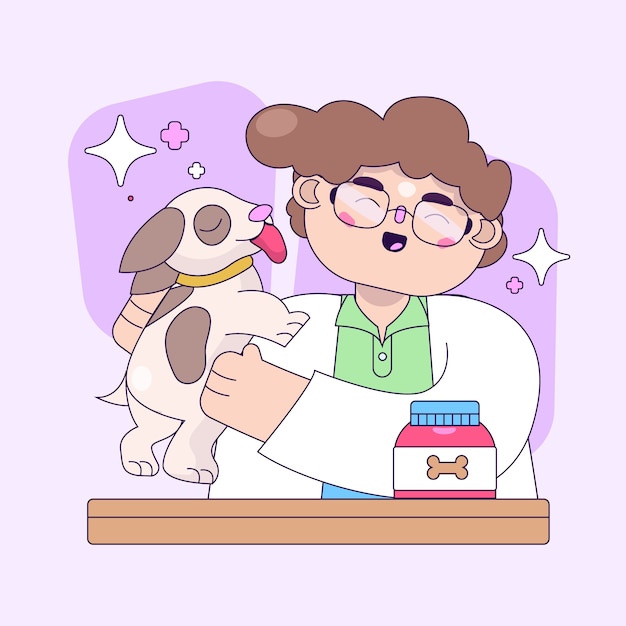 Vector gratuito ilustración de dibujos animados de veterinarios dibujados a mano