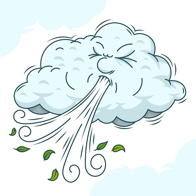 Ilustración de dibujos animados de viento dibujado a mano