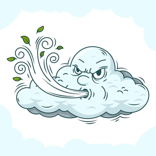 Ilustración de dibujos animados de viento dibujado a mano